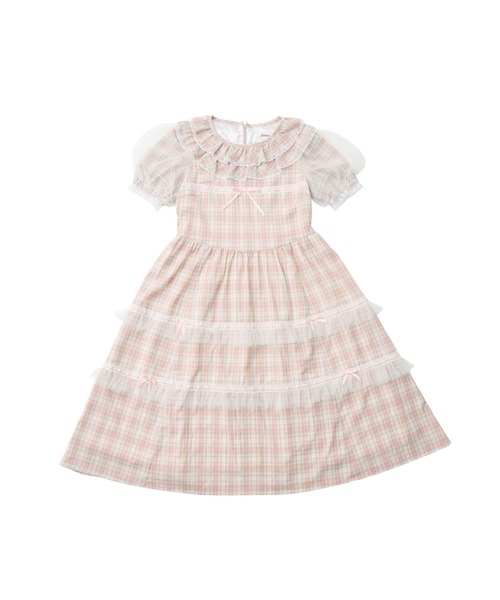 Lolime by mellfy memory(ロリミー バイ メルフィーメモリー)の「check puff sleeve dress(ワンピース・レディース・ピンク/ブルー・M/LL)」の1枚目の写真