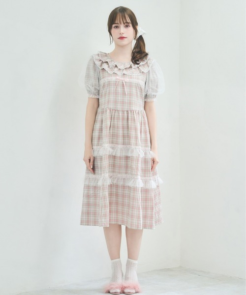 Lolime by mellfy memory(ロリミー バイ メルフィーメモリー)の「check puff sleeve dress(ワンピース・レディース・ピンク/ブルー・M/LL)」の10枚目の写真