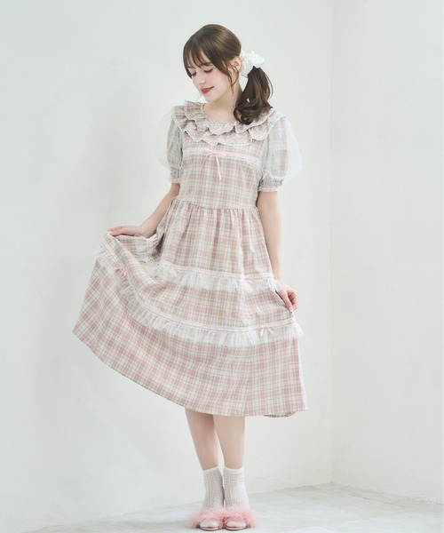 Lolime by mellfy memory(ロリミー バイ メルフィーメモリー)の「check puff sleeve dress(ワンピース・レディース・ピンク/ブルー・M/LL)」の9枚目の写真