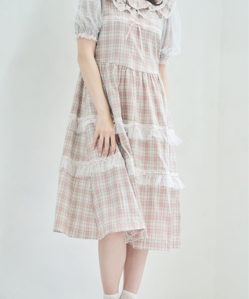 Lolime by mellfy memory(ロリミー バイ メルフィーメモリー)の「check puff sleeve dress(ワンピース・レディース・ピンク/ブルー・M/LL)」の6枚目の写真