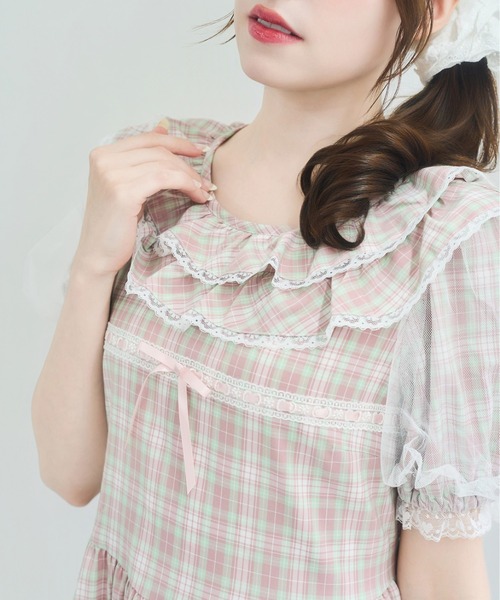 Lolime by mellfy memory(ロリミー バイ メルフィーメモリー)の「check puff sleeve dress(ワンピース・レディース・ピンク/ブルー・M/LL)」の5枚目の写真