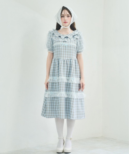 Lolime by mellfy memory(ロリミー バイ メルフィーメモリー)の「check puff sleeve dress(ワンピース・レディース・ピンク/ブルー・M/LL)」の7枚目の写真