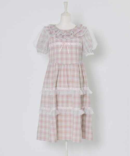 Lolime by mellfy memory(ロリミー バイ メルフィーメモリー)の「check puff sleeve dress(ワンピース・レディース・ピンク/ブルー・M/LL)」の13枚目の写真