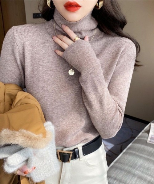 Beststore(ベストストア)の「ハイネックニットタートルネック リブニット(ニット/セーター・レディース・ベージュ/ホワイト/ライトグレー/ピンク/ブラウン/ブラック/ライトブルー/ブラウン系その他・FREE)」の5枚目の写真