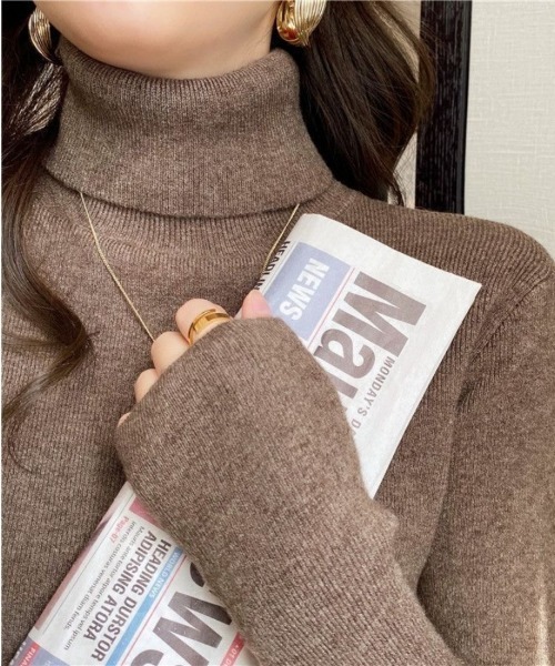 Beststore(ベストストア)の「ハイネックニットタートルネック リブニット(ニット/セーター・レディース・ベージュ/ホワイト/ライトグレー/ピンク/ブラウン/ブラック/ライトブルー/ブラウン系その他・FREE)」の4枚目の写真