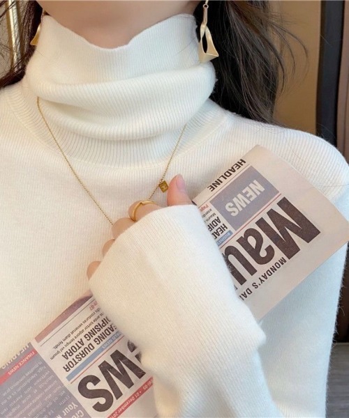 Beststore(ベストストア)の「ハイネックニットタートルネック リブニット(ニット/セーター・レディース・ベージュ/ホワイト/ライトグレー/ピンク/ブラウン/ブラック/ライトブルー/ブラウン系その他・FREE)」の1枚目の写真