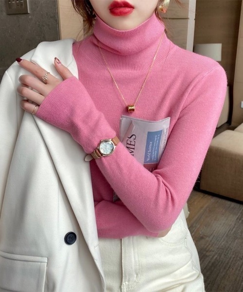 Beststore(ベストストア)の「ハイネックニットタートルネック リブニット(ニット/セーター・レディース・ベージュ/ホワイト/ライトグレー/ピンク/ブラウン/ブラック/ライトブルー/ブラウン系その他・FREE)」の8枚目の写真