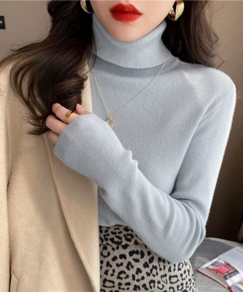 Beststore(ベストストア)の「ハイネックニットタートルネック リブニット(ニット/セーター・レディース・ベージュ/ホワイト/ライトグレー/ピンク/ブラウン/ブラック/ライトブルー/ブラウン系その他・FREE)」の7枚目の写真