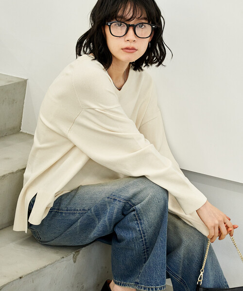 FREAK'S STORE(フリークスストア)の「<マシーンウォッシャブル>シルク入り Vネックニットプルオーバー セットアップ対応(ニット/セーター・レディース・オフホワイト/キャメル/チャコール・フリ-)」の7枚目の写真
