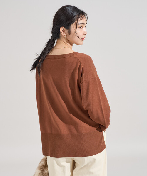 セール】＜マシーンウォッシャブル＞シルク入り Vネックニットプル