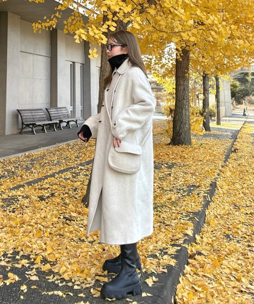 LAULEN(ローレン)の「toggle button double breasted coat /トグルボタンダブルブレストロングコート(ステンカラーコート・レディース・オリーブ/オートミール/チャコールグレー・FREE)」の3枚目の写真