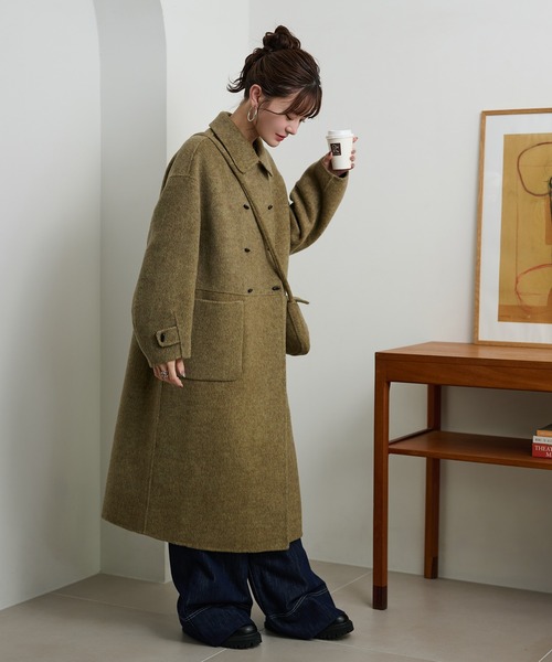 LAULEN(ローレン)の「toggle button double breasted coat /トグルボタンダブルブレストロングコート(ステンカラーコート・レディース・オリーブ/オートミール/チャコールグレー・FREE)」の4枚目の写真