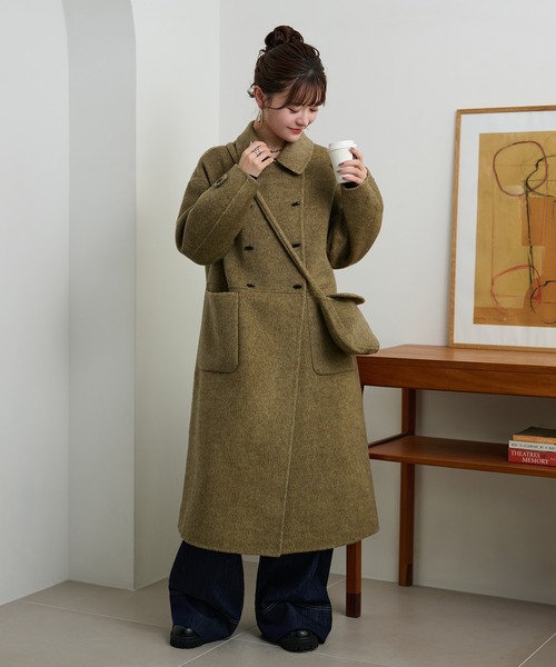 LAULEN(ローレン)の「toggle button double breasted coat /トグルボタンダブルブレストロングコート(ステンカラーコート・レディース・オリーブ/オートミール/チャコールグレー・FREE)」の7枚目の写真