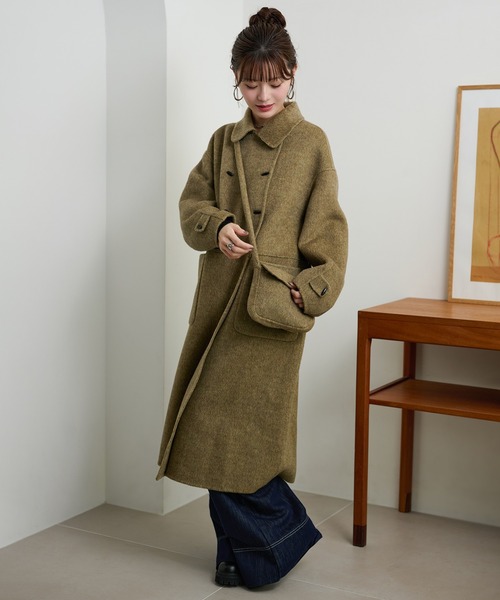 LAULEN(ローレン)の「toggle button double breasted coat /トグルボタンダブルブレストロングコート(ステンカラーコート・レディース・オリーブ/オートミール/チャコールグレー・FREE)」の11枚目の写真