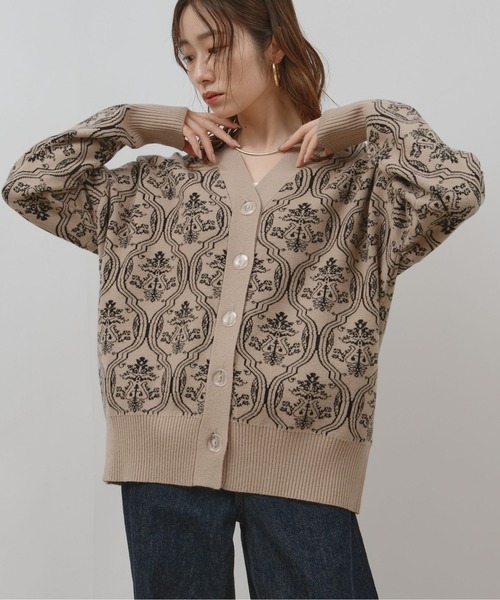 palm RICHE(ポームリシュ)の「アンティーククラシックジャガード柄カーデ(カーディガン/ボレロ・レディース・ベージュ/チャコールグレー/ブラック・M)」の20枚目の写真