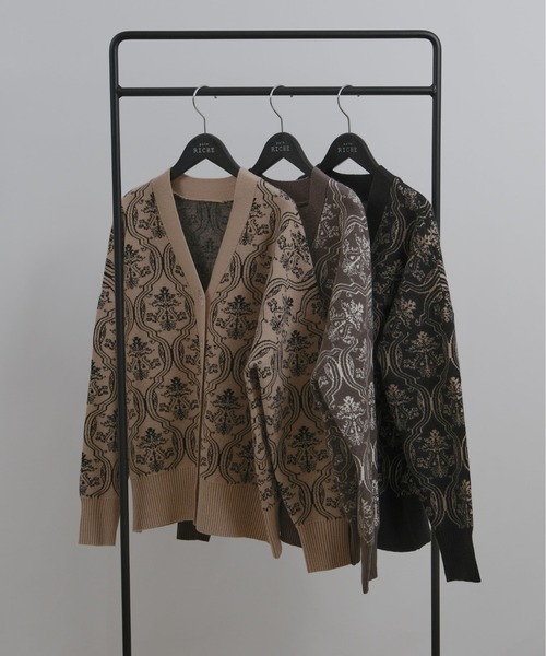 palm RICHE(ポームリシュ)の「アンティーククラシックジャガード柄カーデ(カーディガン/ボレロ・レディース・ベージュ/チャコールグレー/ブラック・M)」の4枚目の写真