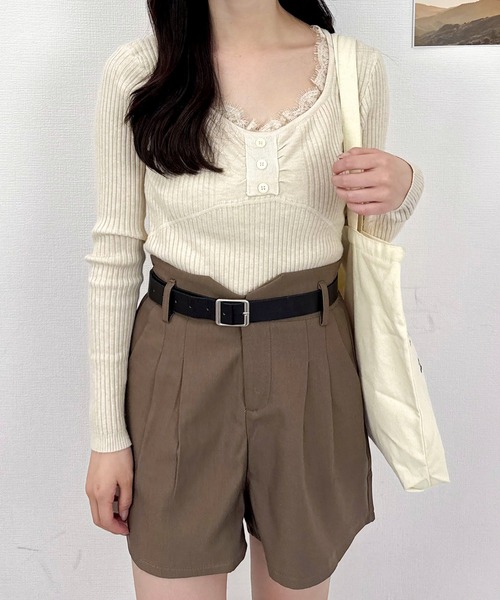 Mejoul（メジュール）の「【2025秋冬新作】レースVネックリブニットトップス　【華奢見え】（ニット/セーター・レディース・グレー/ホワイト/ブラック/アイボリー/グレー系その他・F）」の10枚目の写真