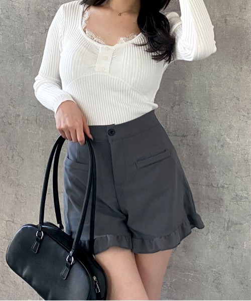 Mejoul（メジュール）の「【2025秋冬新作】レースVネックリブニットトップス　【華奢見え】（ニット/セーター・レディース・グレー/ホワイト/ブラック/アイボリー/グレー系その他・F）」の17枚目の写真