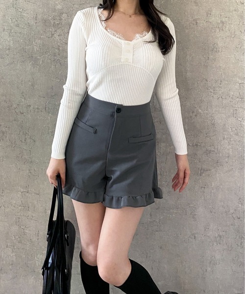 Mejoul（メジュール）の「【2025秋冬新作】レースVネックリブニットトップス　【華奢見え】（ニット/セーター・レディース・グレー/ホワイト/ブラック/アイボリー/グレー系その他・F）」の21枚目の写真