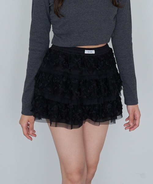 RAY CASSIN（レイカズン）の「レースティアードミニスカパン（スカート・レディース・ホワイト/ライトベージュ/ブラック・FREE）」の2枚目の写真