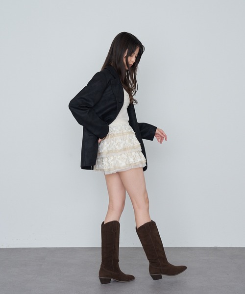 RAY CASSIN（レイカズン）の「レースティアードミニスカパン（スカート・レディース・ホワイト/ライトベージュ/ブラック・FREE）」の9枚目の写真