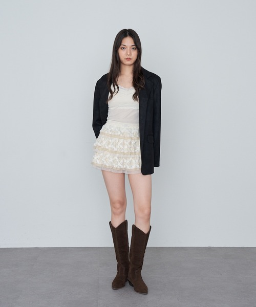 RAY CASSIN（レイカズン）の「レースティアードミニスカパン（スカート・レディース・ホワイト/ライトベージュ/ブラック・FREE）」の8枚目の写真