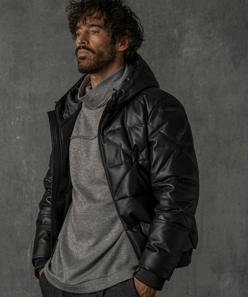 C DIEM（カルペディエム）の「C DIEM(カルペディエム)キルティング レザーダウンジャケット（ダウンジャケット/コート・メンズ・ホワイト/ブラック・L/M/XL）」の5枚目の写真