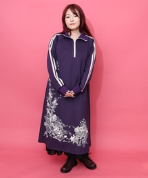 薄紫 ハーフジップ ワンピース ハーフジップ裏起毛ロングスウェットワンピース[sm11