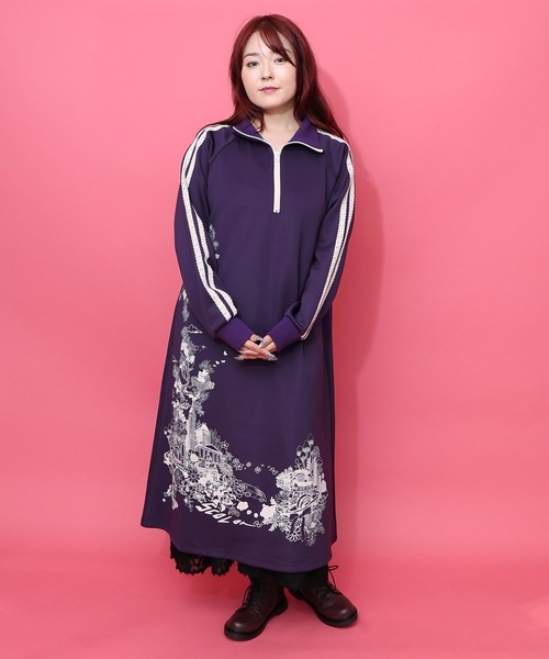 ScoLar（スカラー）の「153620：風景柄ハーフジップジャージワンピース