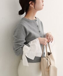 natural couture | 袖口リボンクルーネックカーデ(カーディガン/ボレロ)