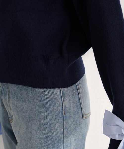 natural couture（ナチュラルクチュール）の「袖口リボンクルーネックカーデ（カーディガン/ボレロ・レディース・ブラウン/ネイビー/オフホワイト/グレー・FREE）」の10枚目の写真