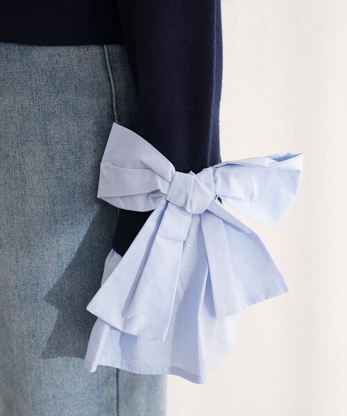 natural couture（ナチュラルクチュール）の「袖口リボンクルーネックカーデ（カーディガン/ボレロ・レディース・ブラウン/ネイビー/オフホワイト/グレー・FREE）」の9枚目の写真