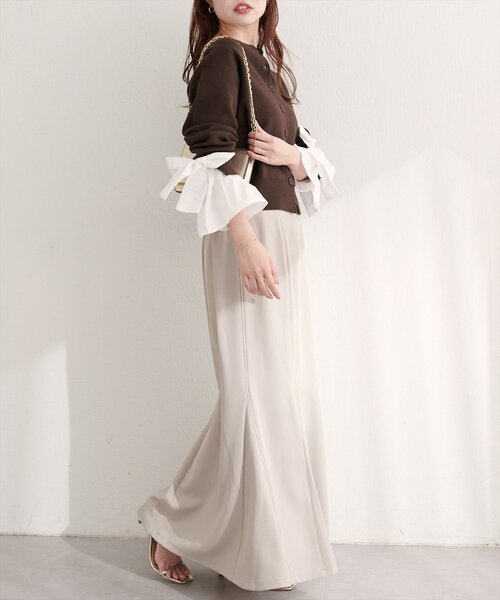 セール】袖口リボンクルーネックカーデ（カーディガン/ボレロ