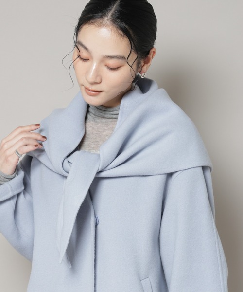 NANO universe(ナノユニバース)の「SUPER110blend リバー三角ストール(ストール/ショール・レディース・ブラック/アイボリー/ライトブルー・FREE)」の3枚目の写真