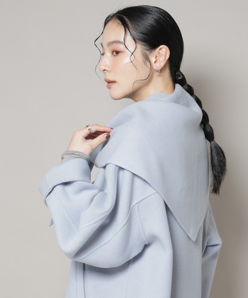 NANO universe(ナノユニバース)の「SUPER110blend リバー三角ストール(ストール/ショール・レディース・ブラック/アイボリー/ライトブルー・FREE)」の6枚目の写真