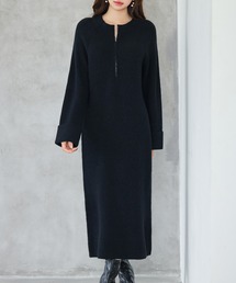 前後リバーシブル畦編みリブニットワンピース
