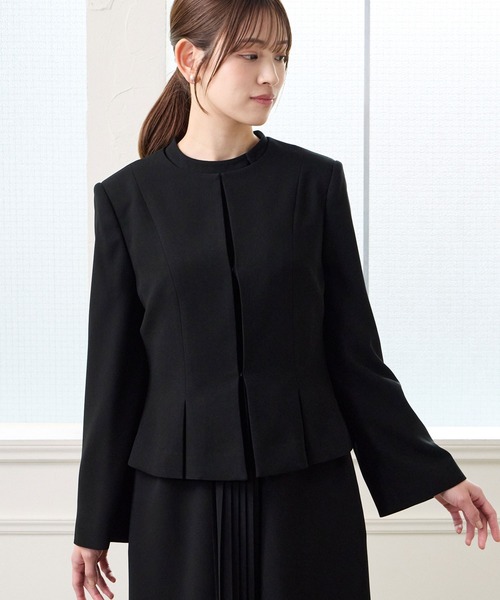 喪服・礼服】ウォッシャブル ノーカラーボックスタックブラック