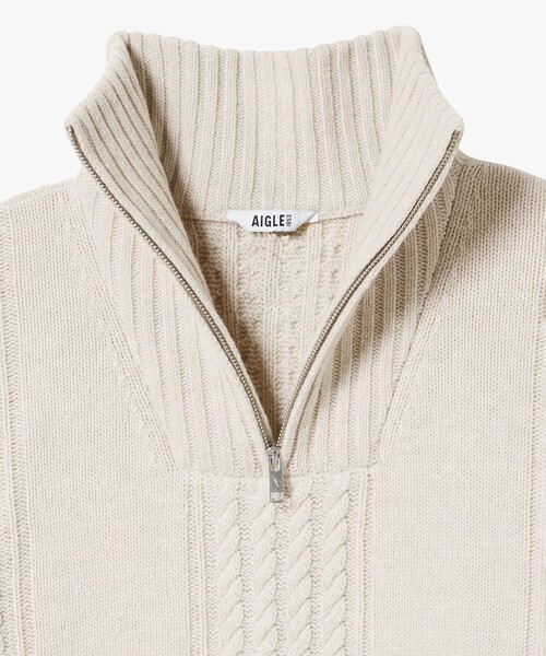 AIGLE（エーグル）の「ケーブルニット オーバーサイズハーフジップセーター（ニット/セーター・メンズ・ライトグレー/オフホワイト・M/L/XL/S）」の22枚目の写真