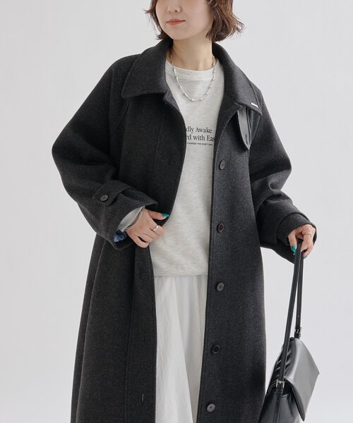 mystic（ミスティック）の「【2サイズ展開◎/裏地がバイカラー仕様】テントライン ロングコート（その他アウター・レディース・ブラック/ベージュ/アイボリー・1/2）」の9枚目の写真