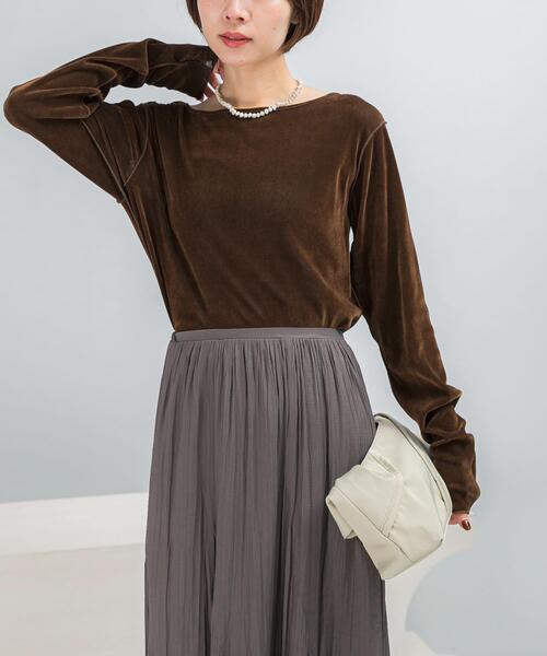 URBAN RESEARCH ROSSO WOMEN（アーバンリサーチ　ロッソ）の「シアーベロアシームデザインプルオーバー（Tシャツ/カットソー・レディース・ブラウン/ライトブルー/オフホワイト・FREE）」の3枚目の写真