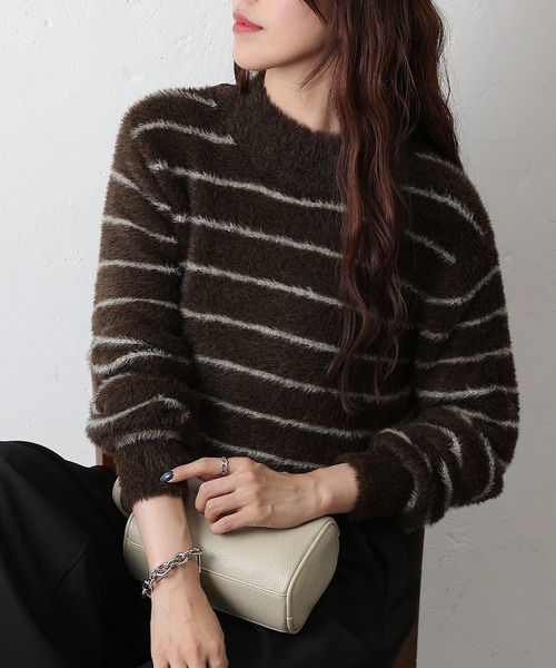 COLONY 2139（コロニートゥーワンスリーナイン）の「シャギーボーダーニットプルオーバー（ニット/セーター・レディース・ブラック/グレー/ブラウン・FREE）」の3枚目の写真