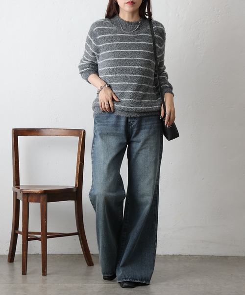 COLONY 2139（コロニートゥーワンスリーナイン）の「シャギーボーダーニットプルオーバー（ニット/セーター・レディース・ブラック/グレー/ブラウン・FREE）」の10枚目の写真