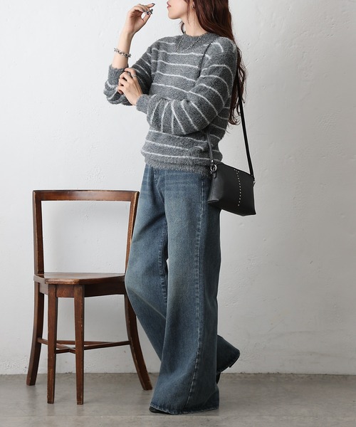 COLONY 2139（コロニートゥーワンスリーナイン）の「シャギーボーダーニットプルオーバー（ニット/セーター・レディース・ブラック/グレー/ブラウン・FREE）」の11枚目の写真