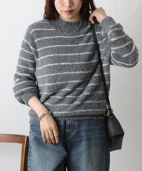 COLONY 2139（コロニートゥーワンスリーナイン）の「シャギーボーダーニットプルオーバー（ニット/セーター・レディース・ブラック/グレー/ブラウン・FREE）」の6枚目の写真