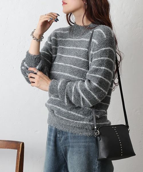 COLONY 2139（コロニートゥーワンスリーナイン）の「シャギーボーダーニットプルオーバー（ニット/セーター・レディース・ブラック/グレー/ブラウン・FREE）」の7枚目の写真