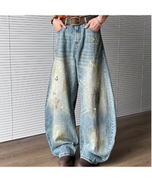 【Bls】【Bling Leads】ペイントバレルレッグデニムパンツ