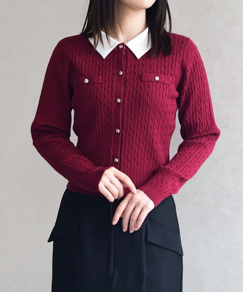 MISCH MASCH（ミッシュマッシュ）の「シャツ襟付きケーブルカーディガン（カーディガン/ボレロ・レディース・ブラック/グレー/ワイン・ﾌﾘ-）」の14枚目の写真