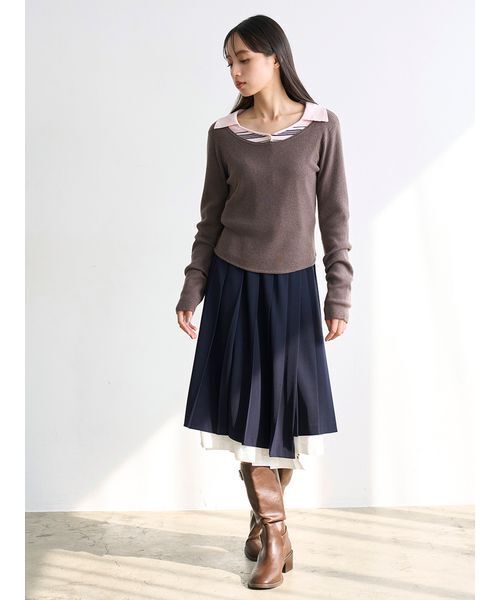 SNIDEL（スナイデル）の「プリーツレイヤードミディスカート（スカート・レディース・ベージュ/ネイビー/グレー・0/1）」の17枚目の写真