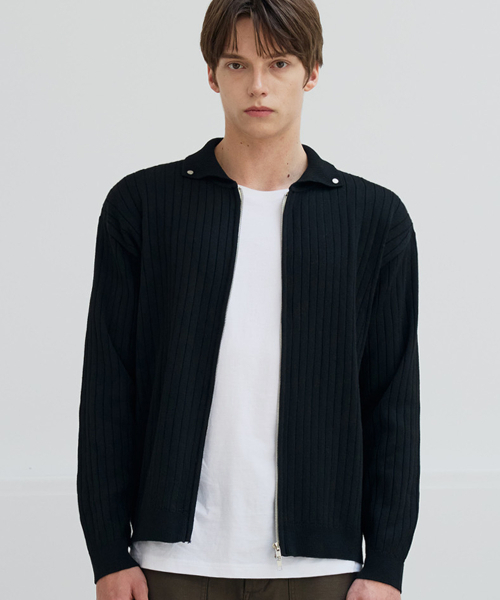 Ribbed collar golg knit knitwear — тёмно‑чёрный