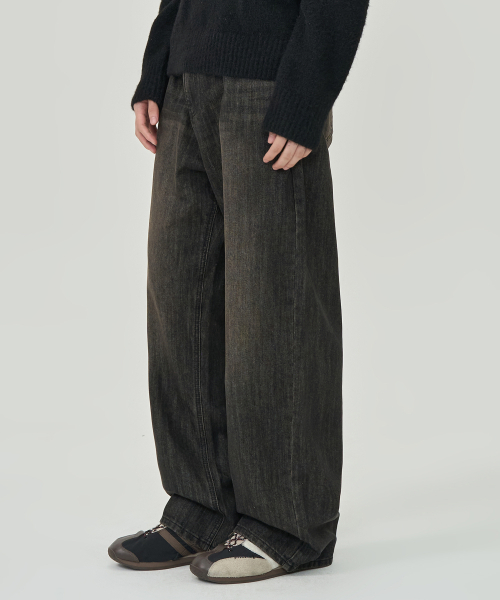 TOFFEE(トフィー)の「ヴィンテージウォッシングワイドデニムパンツ(ブラック)(デニムパンツ・メンズ・その他・SMALL/MEDIUM/LARGE/X-LARGE)」の1枚目の写真